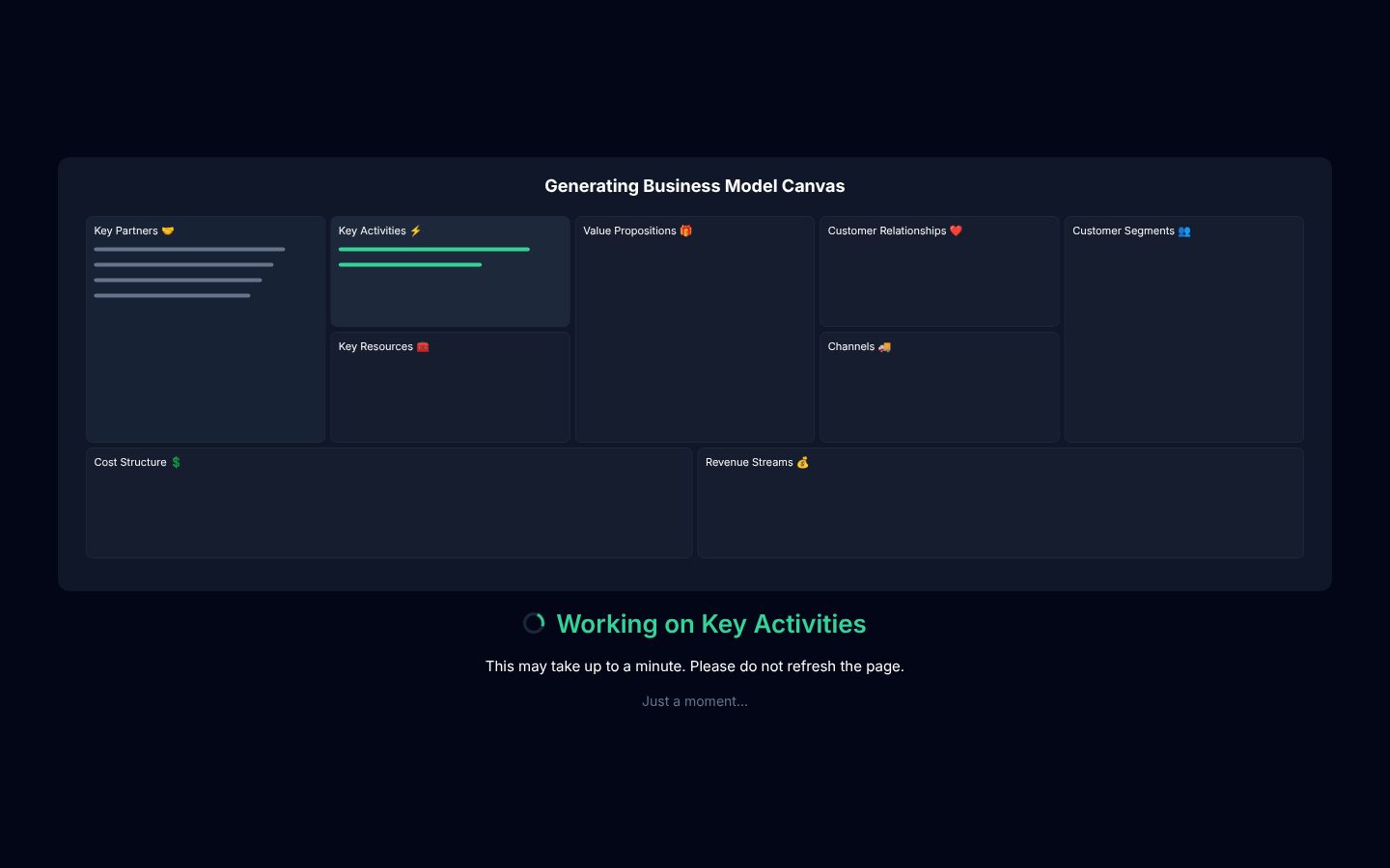 The loading screen shown while a canvas is generated